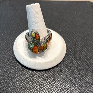 Elegant Silver and Multicolor Leaf Ring